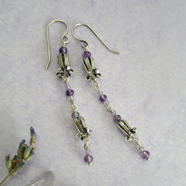 Bluebell and amethyst drop earrings