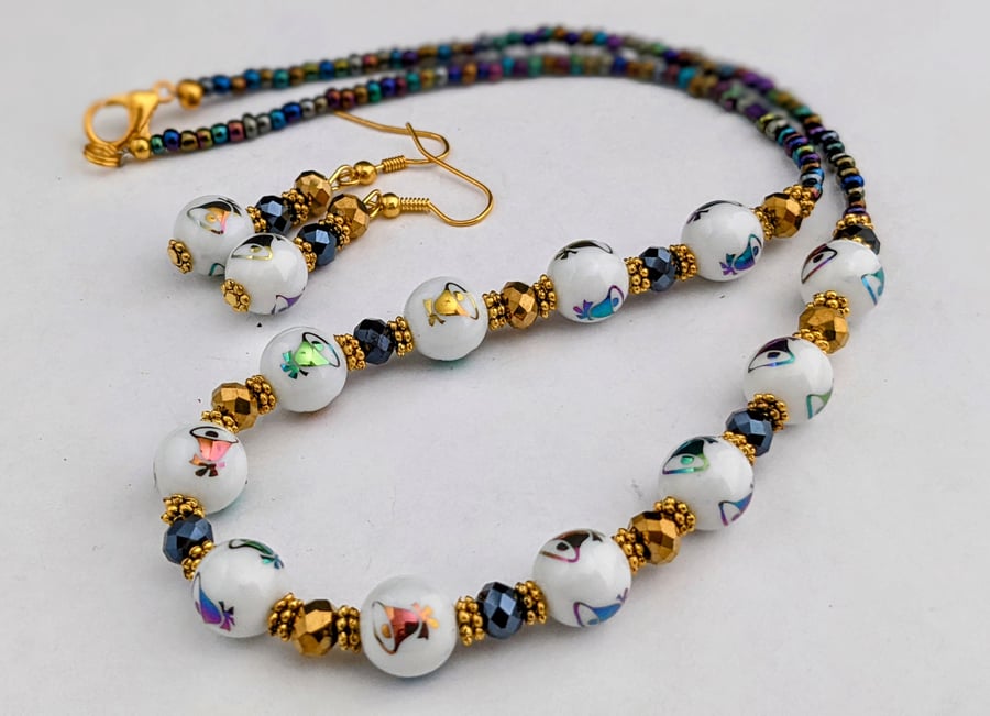 Christmas bells necklace and earring set - 1002477S 