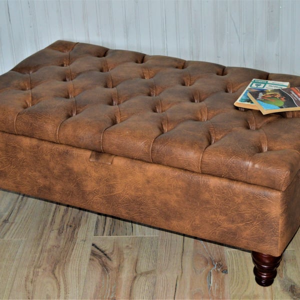 Chesterfield Style Deep Button Footstool in a Premium Tan Faux Leather