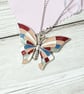 Red, blue, silver butterfly pendant, handpainted butterfly necklace for women  - Image 1