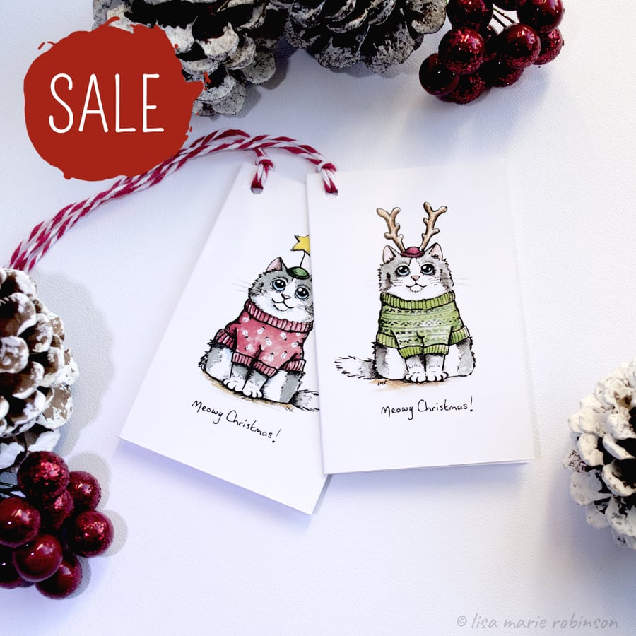SALE - 8 Meowy Christmas Cat Gift Tags