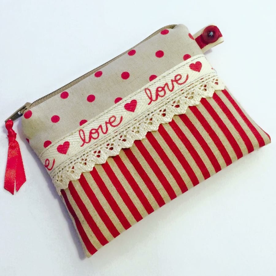 Love and Polka Dot Coin Purse with Lace