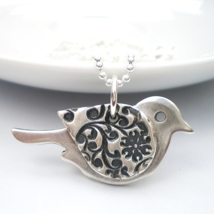 Orange Blossom Silver Bird Pendant