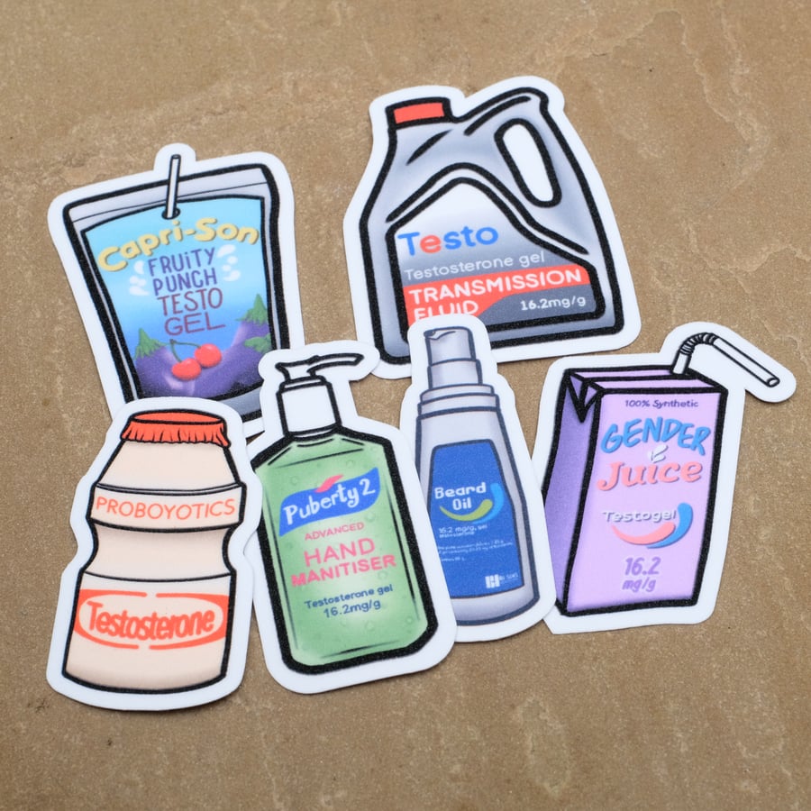 Trans Masc Essentials: Testosterone Sticker Set (6-Pack)