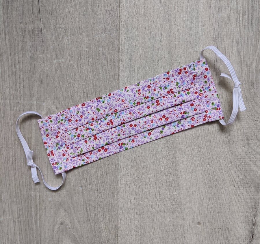 Purple Floral Fabric Face Mask with adjustable elastic - Charity donation
