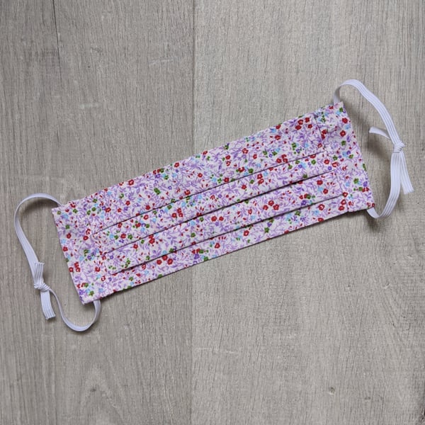 Purple Floral Fabric Face Mask with adjustable elastic - Charity donation