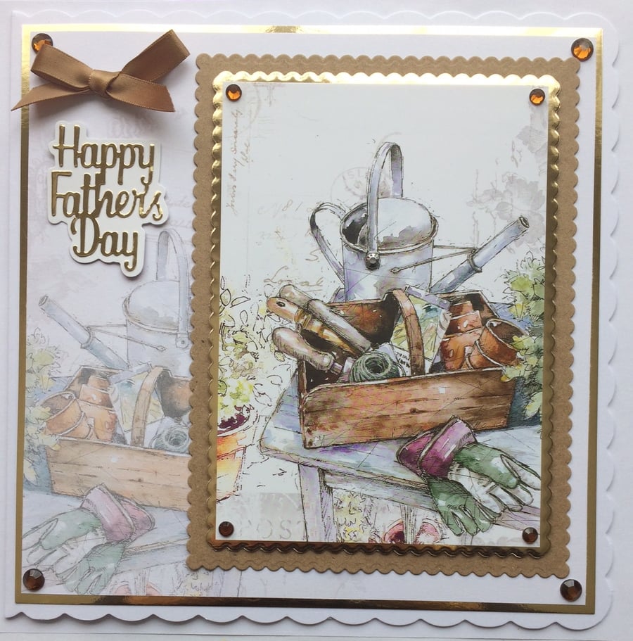 Happy Father's Day Card Gardening Watering Can Gloves 3D Luxury Handmade Card
