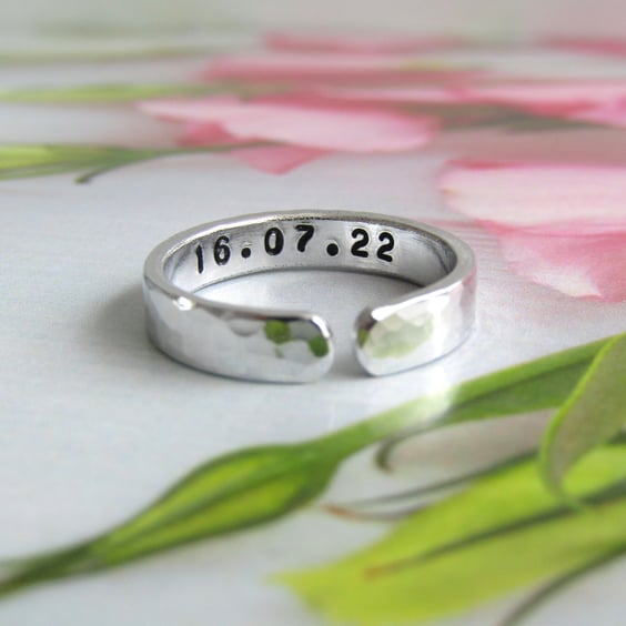 Personalised Hidden Message 4mm Aluminium Cuff Ring 