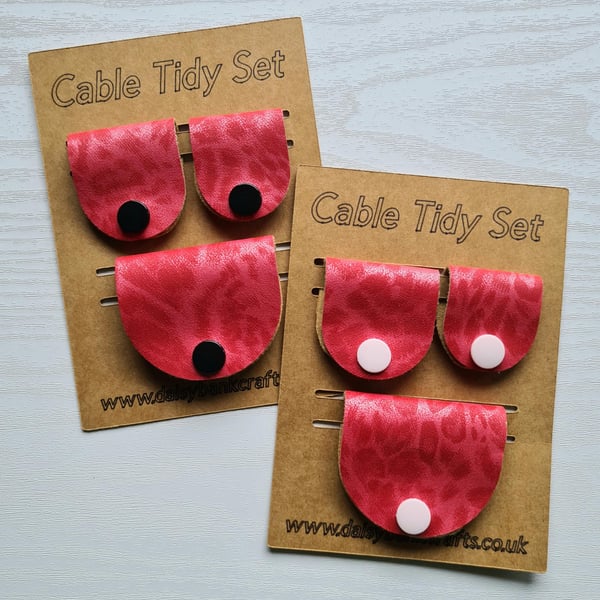 Handmade Faux Leather Cable Tidies Set of 3, Travel Tech Organizers