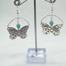 Silver plated butterfly shaped charm earrings with amazonite