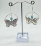 Silver plated butterfly shaped charm earrings with amazonite