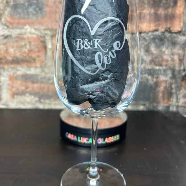 Hand Etched Glass, Love Heart Initial