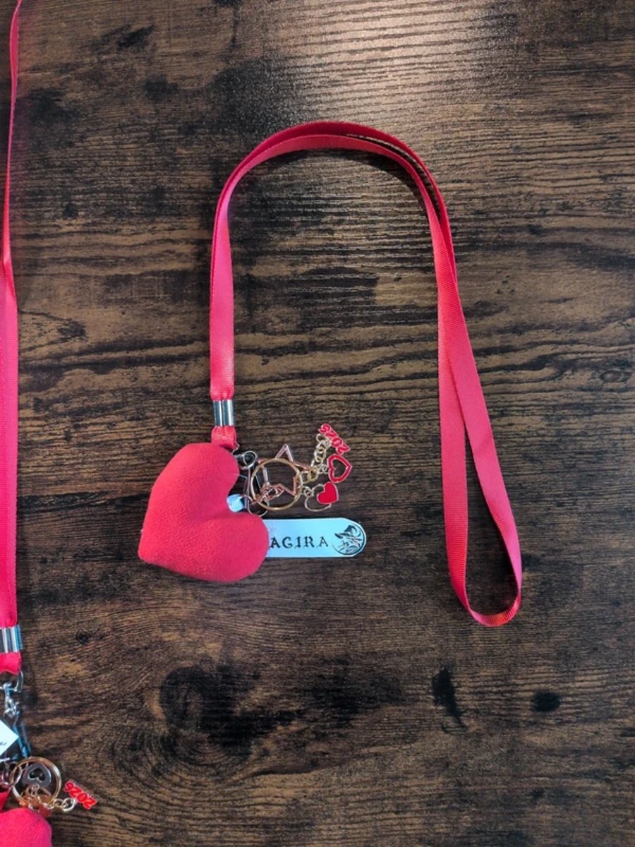Handmade Plush Heart Lanyard – Pink Satin Leash & Charm Keychain – Unique Access
