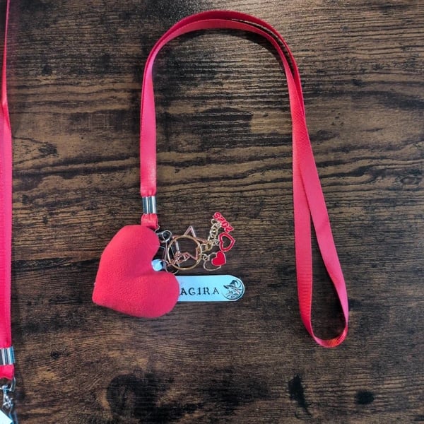 Handmade Plush Heart Lanyard – Pink Satin Leash & Charm Keychain – Unique Access
