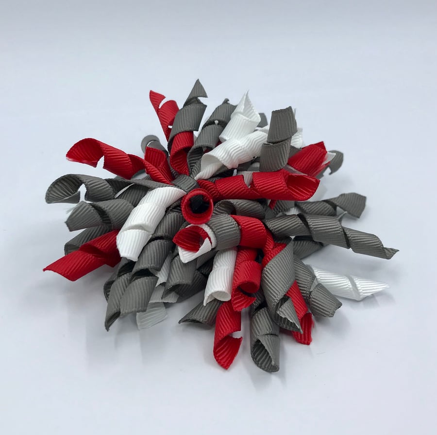 School 3 inch Red, Grey and White Curly Corkers on Elastics (pair)