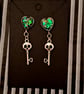 Gothic glitter blue green skull key earrings alternative emo punk