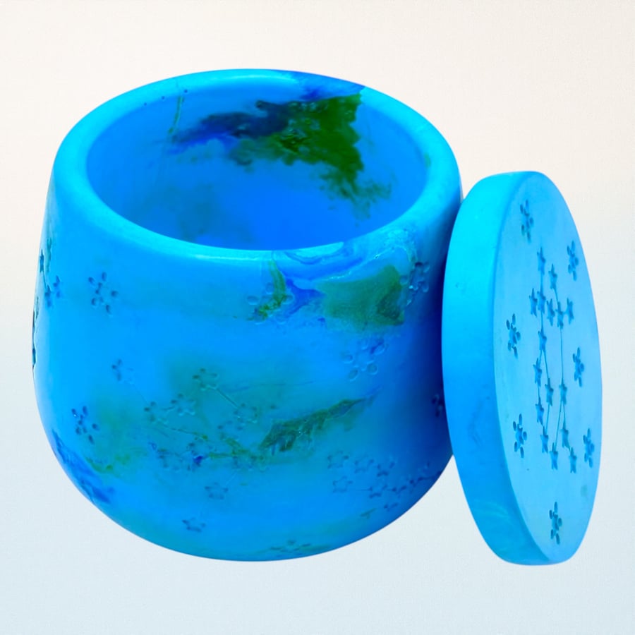 Seascape Star Adorned Jewellery Box - Green and Blue Trinket Pot STP11