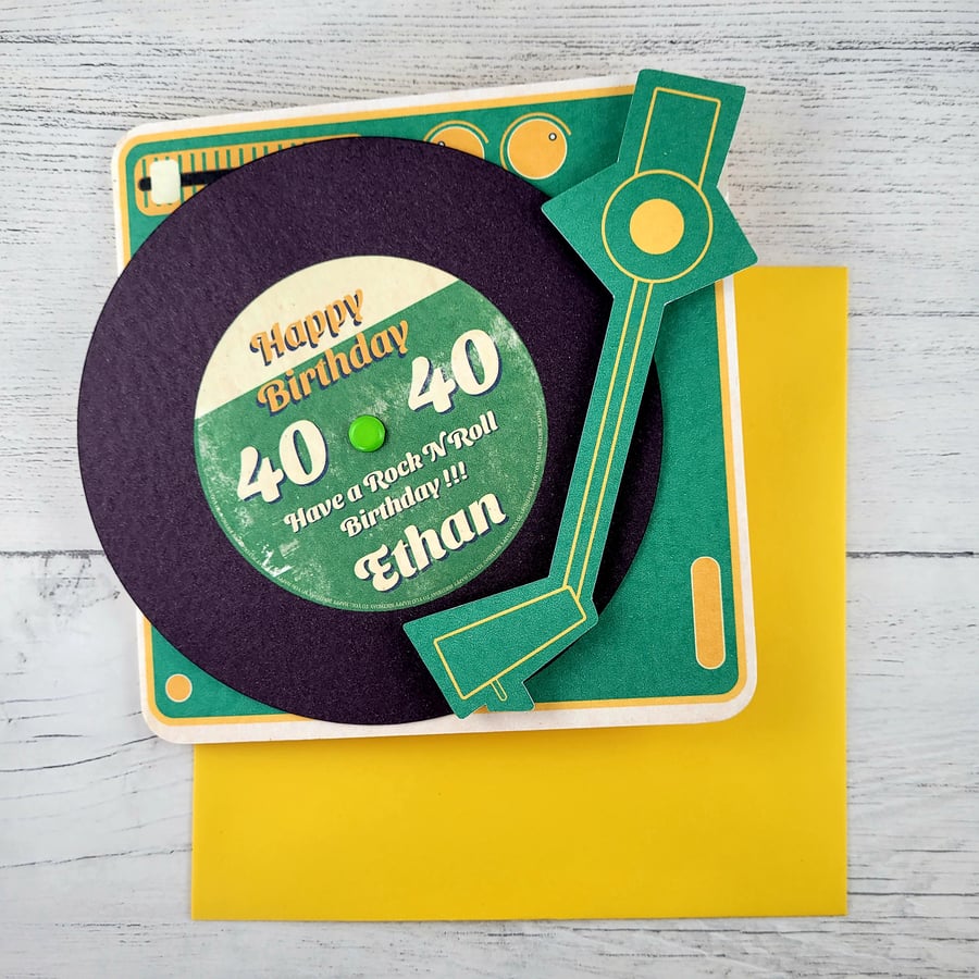 Handmade Spinning Record Player Birthday Card