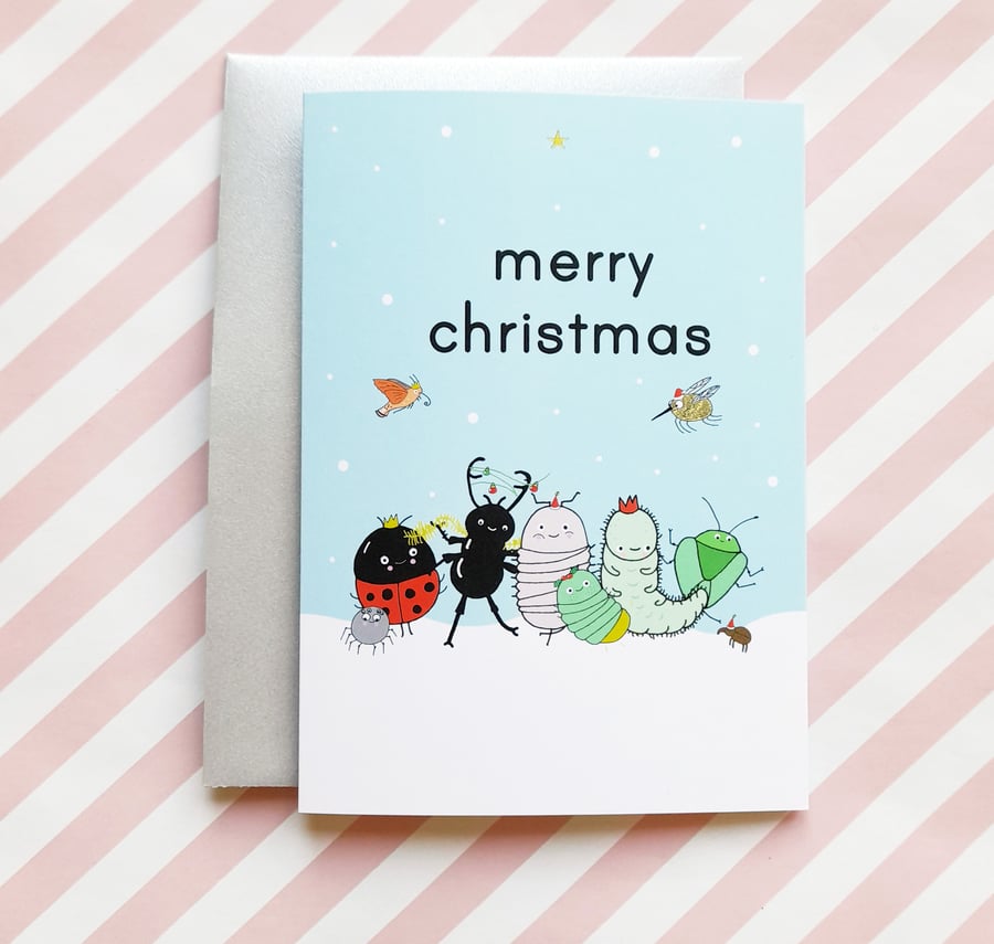 insect A6 chrismas card, cute christmas card, nature lover, wildlife lover