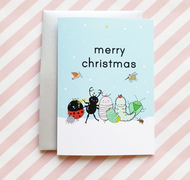 Insect Christmas Greetings Card A6 - Wildlife Lover Christmas - Nature Lover 