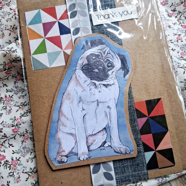 watercolour print greeting card handmade- no 1 pug
