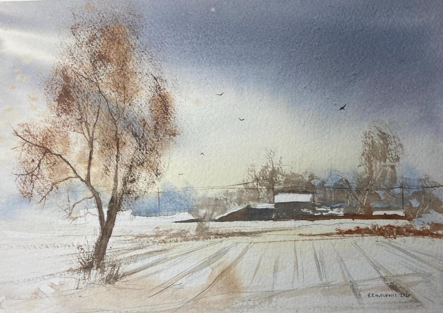Winter fields (PURE ORIGINAL WATERCOLOUR) A4 size