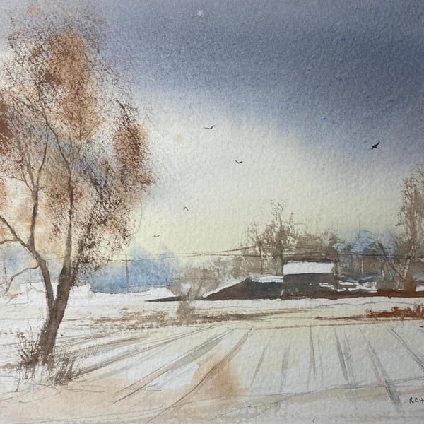 Winter fields (PURE ORIGINAL WATERCOLOUR) A4 size
