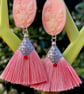 CAMEO TASSEL EARRINGS Blush pink fringe silk resin floral cool gift for her art  - Image 4