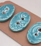 3 Medium Oval Jade Green Brocade Pattern Ceramic Buttons - Image 2
