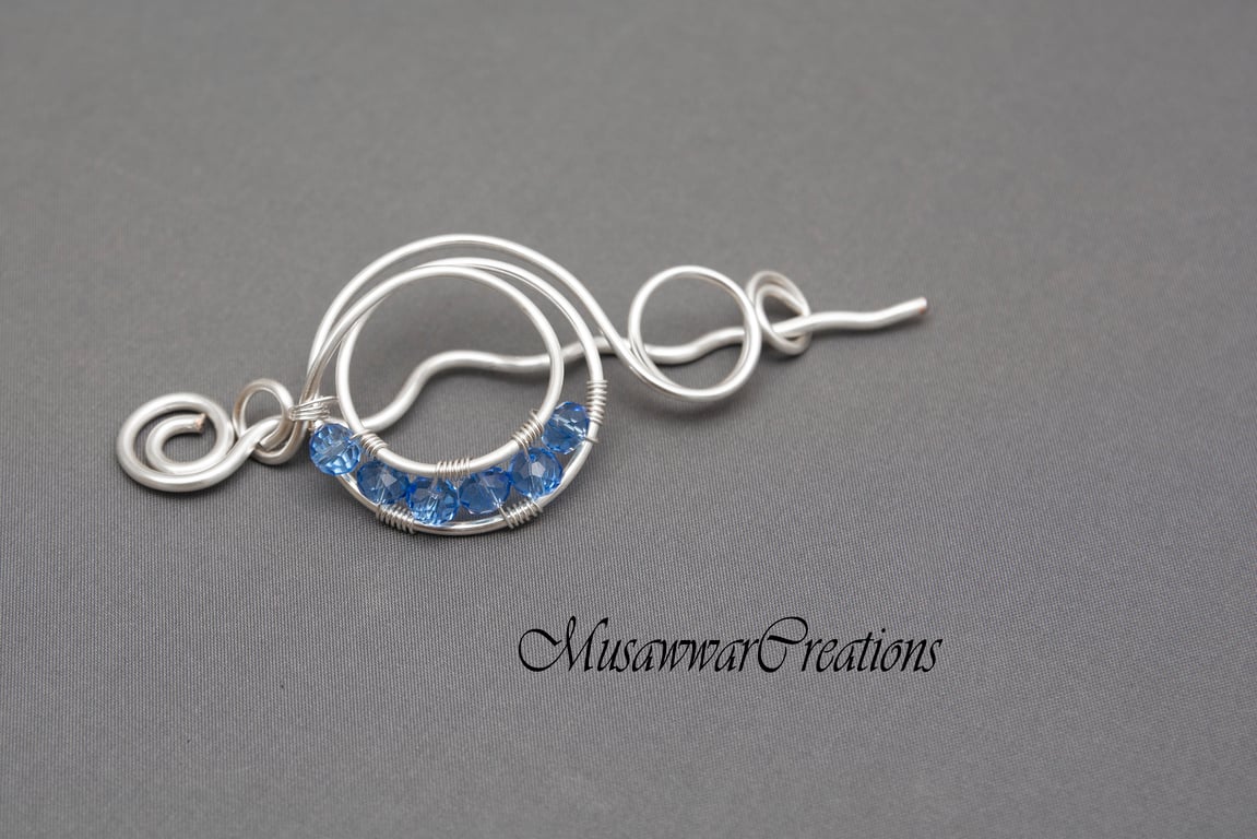 Blue crystal silver plated copper hair barrette ,Silver Hair slide, 