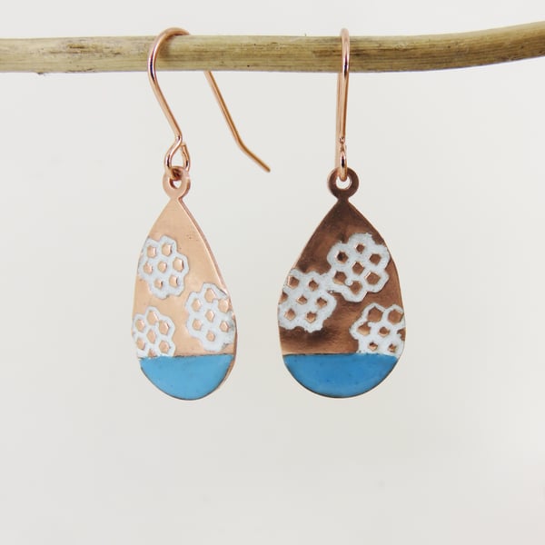 Enamel and Textured Copper Dangle Earrings