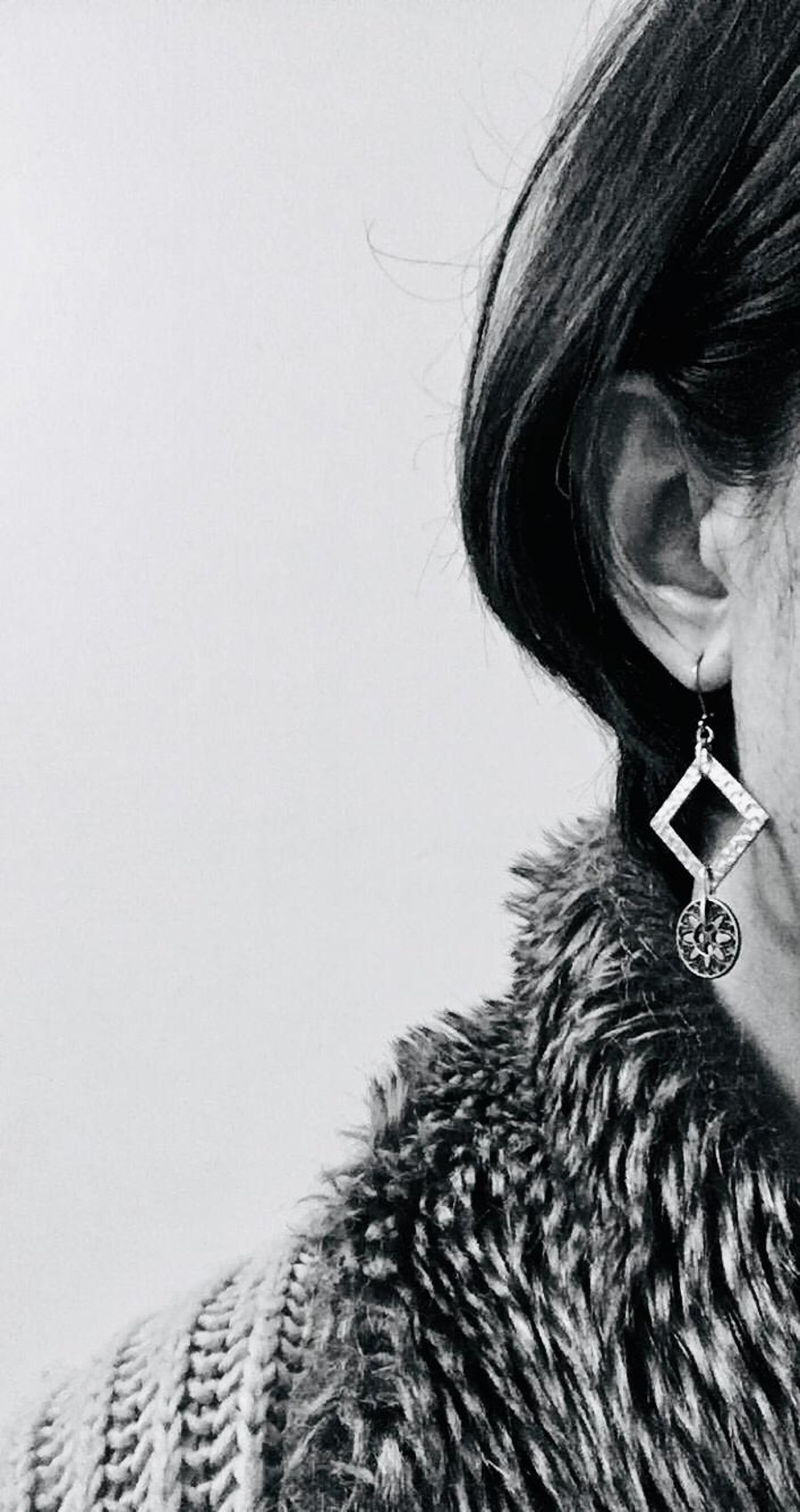 SALE - Up-cycled square shaped stainless steel - metal vintage button earrings