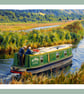 Green Narrow Boat Traveling Down the Fens Norfolk Greeting Card A5