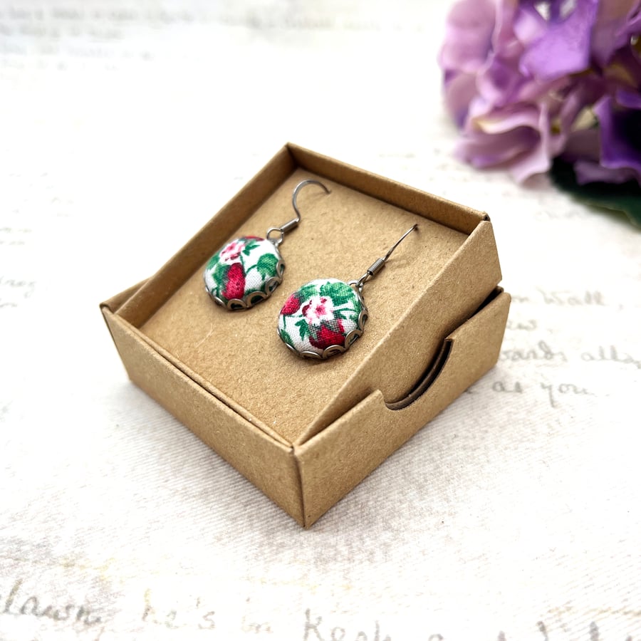 Handmade Strawberry Fabric Button Earrings - Summer Statement Jewellery