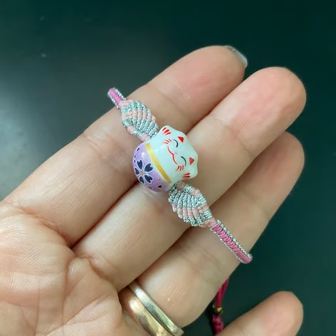 Handmade Ceramic Japanese Lucky Cat Bracelet Kawaii Charm Artisan Jewellery