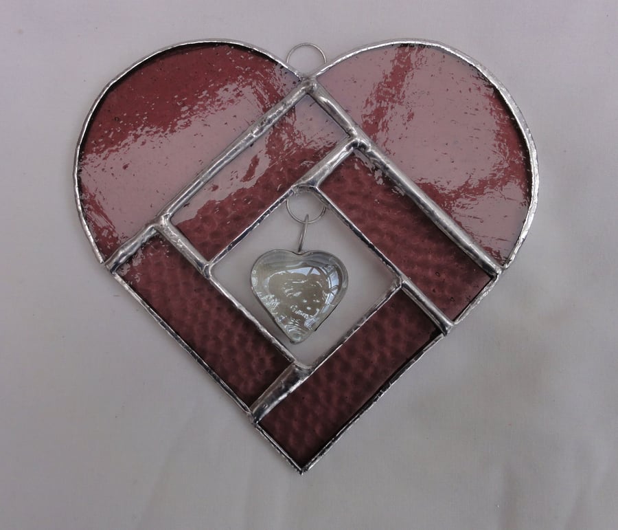 Stained Glass Heart Heart Suncatcher - Pink