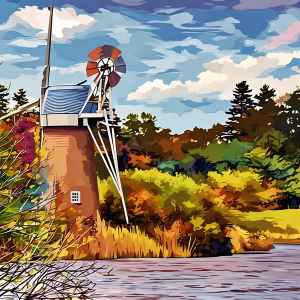 A4 Print Of Windmill on The Norfolk Broads 