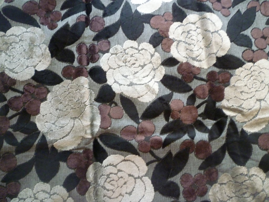 1mt Purple Grape Chenille Floral Black Cream Cotton Upholstery Fabric