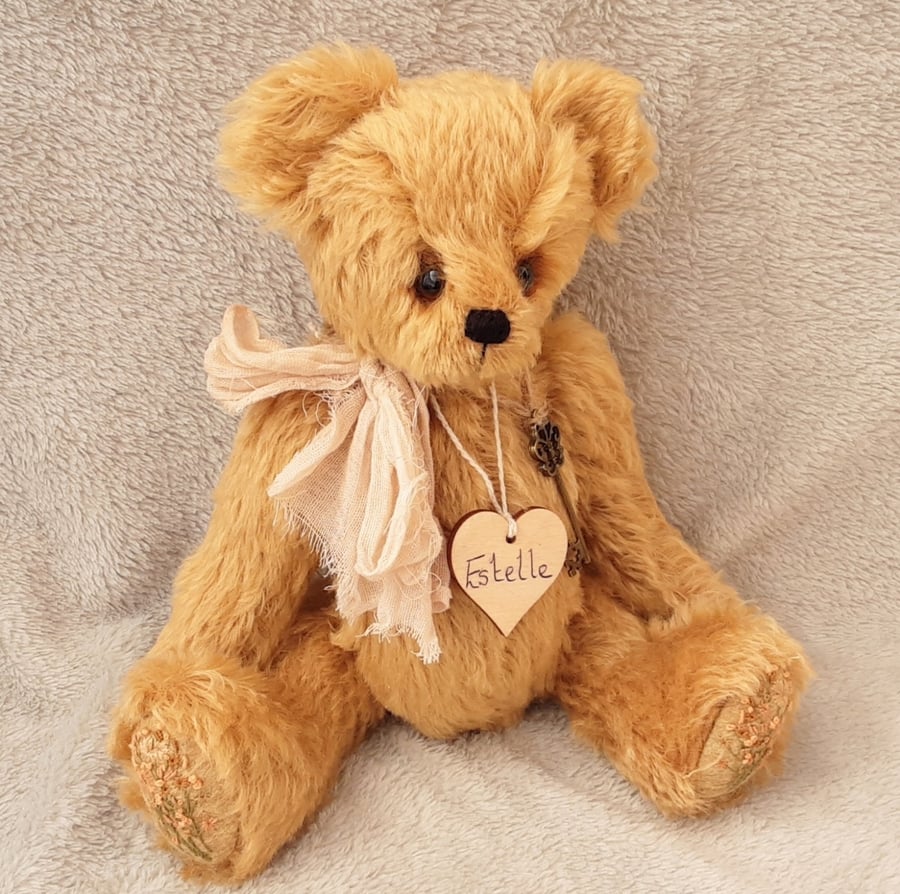 Luxury mohair bear, hand embroidered teddy bear, OOAK collectable artist bear 