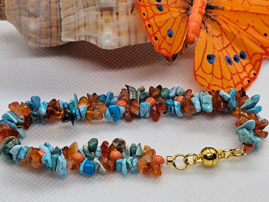 Turquoise & Amber Gold Magnetic Bracelet