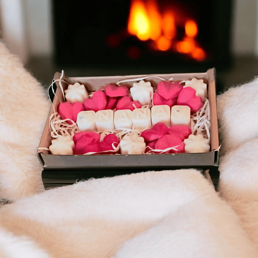 personalised Wax Melts gift in box vegan handmade upto 7 letters 