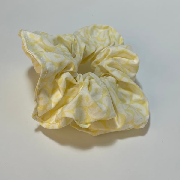 Hand made Eco Scrunchie - Yellow and delicate white pattern
