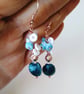 Blue & White Shell Rosegold Earrings,  Boho Blue & White Real Shell Earrings - Image 1