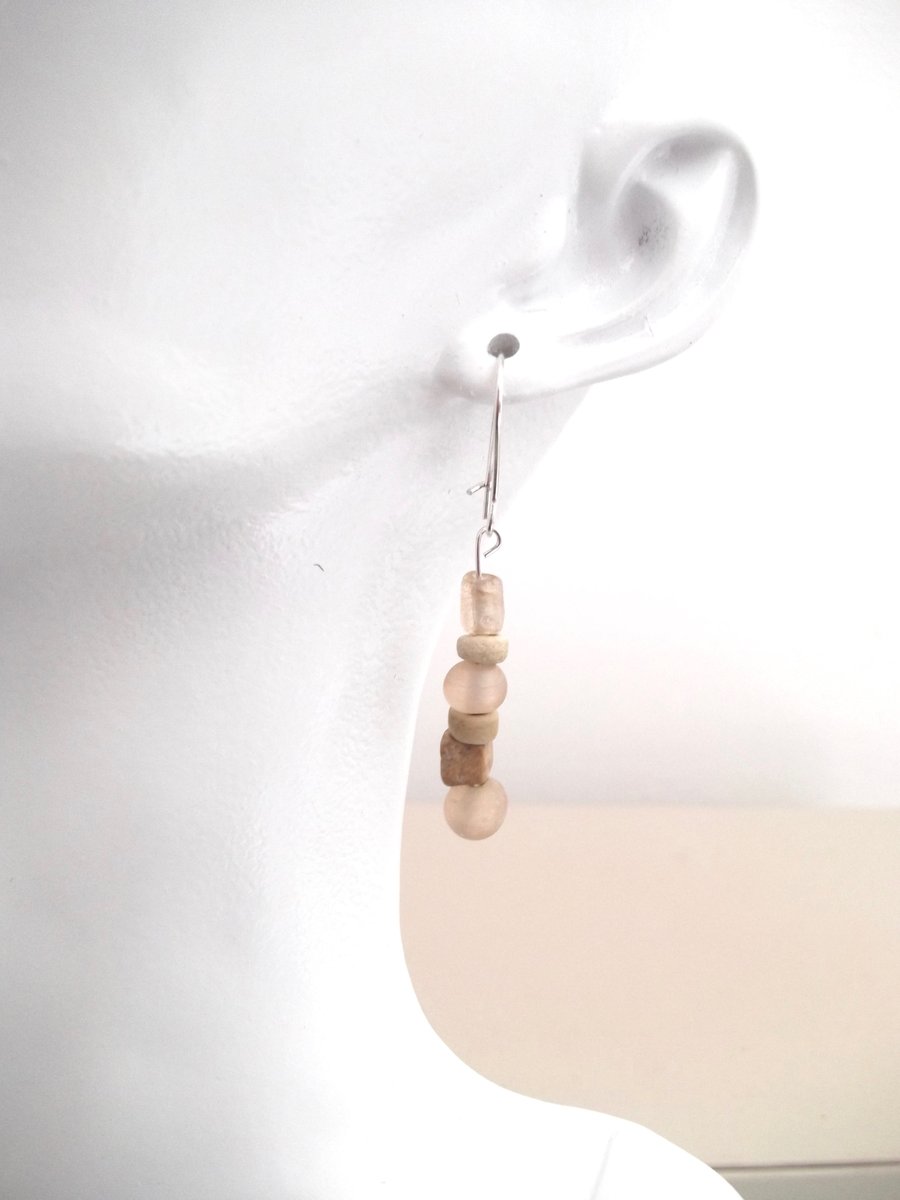 Healing Crystal Drop Earrings with Glass and Wood Bead and Yellow Brown Jasper 
