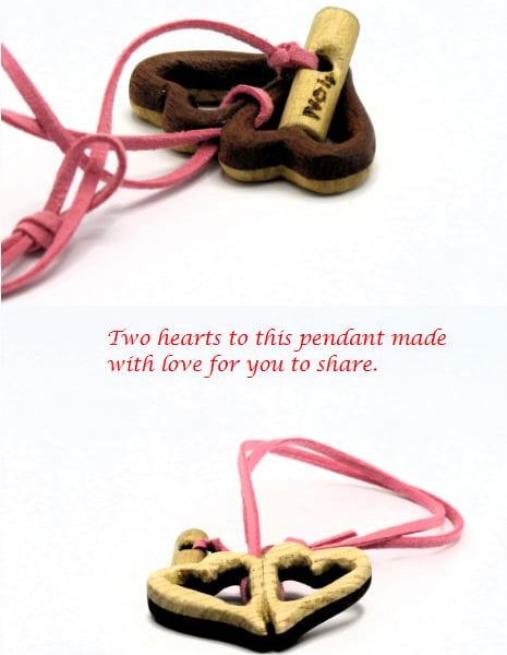 Ash & Mahogany Twin Pierced Heart Pendant.SKU-N04