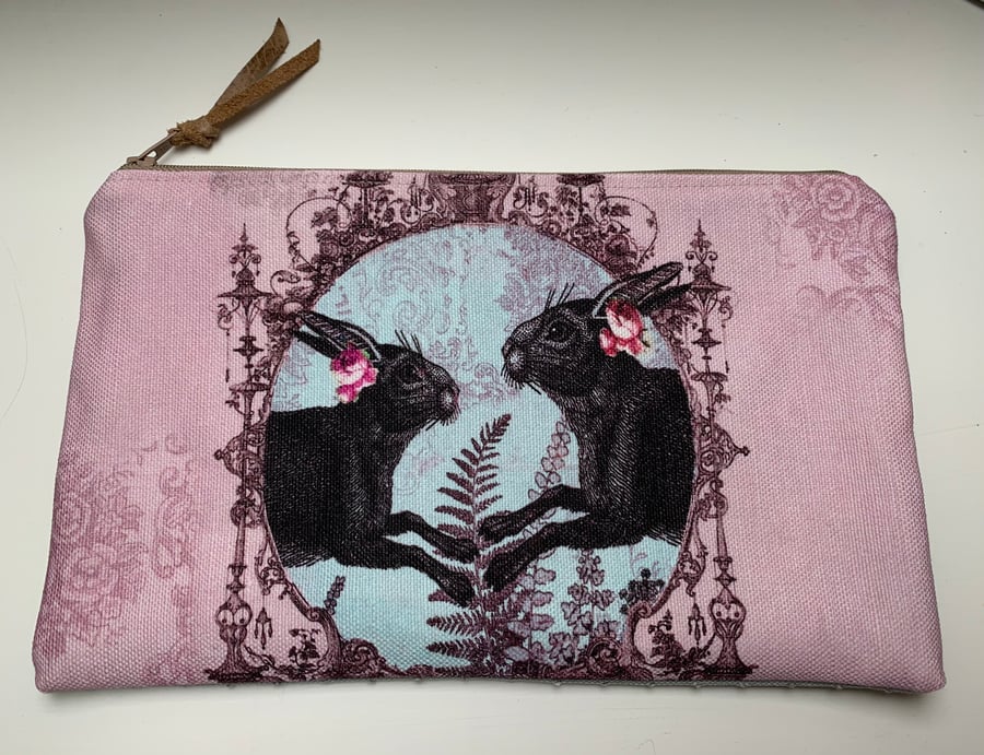 Pink hares zip pouch
