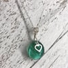Sterling Silver & Sea Green Glass Necklace with Silver Heart Charm