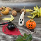 Perfectly Imperfect Mini Ceramic Halloween Set – Pumpkin, Ghost & Hanging Spider