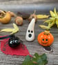 Perfectly Imperfect Mini Ceramic Halloween Set – Pumpkin, Ghost & Hanging Spider