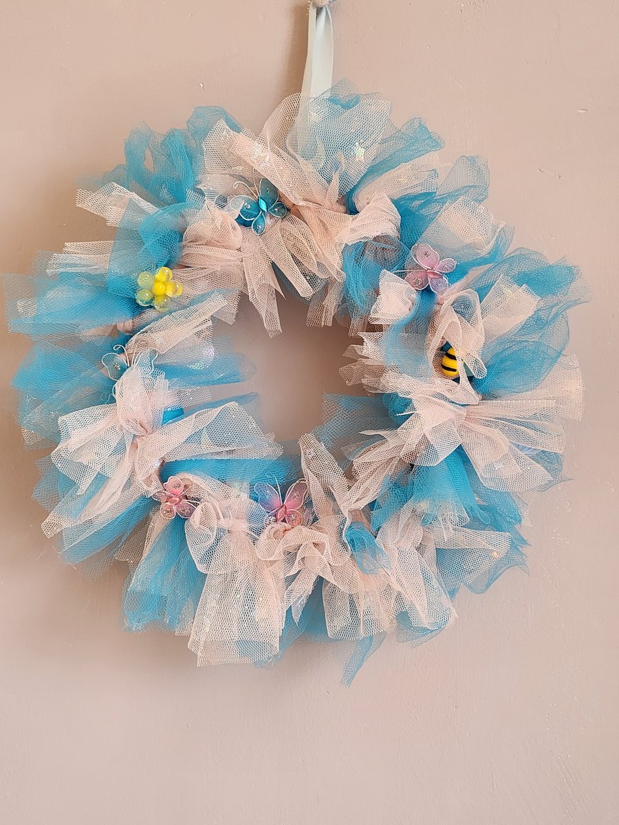 Blue and Pink Tulle Wreath 